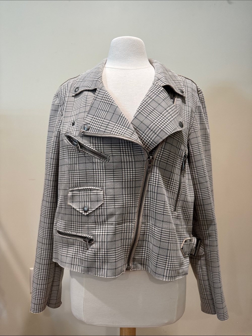 Blank NYC Gray Plaid Moto Blazer